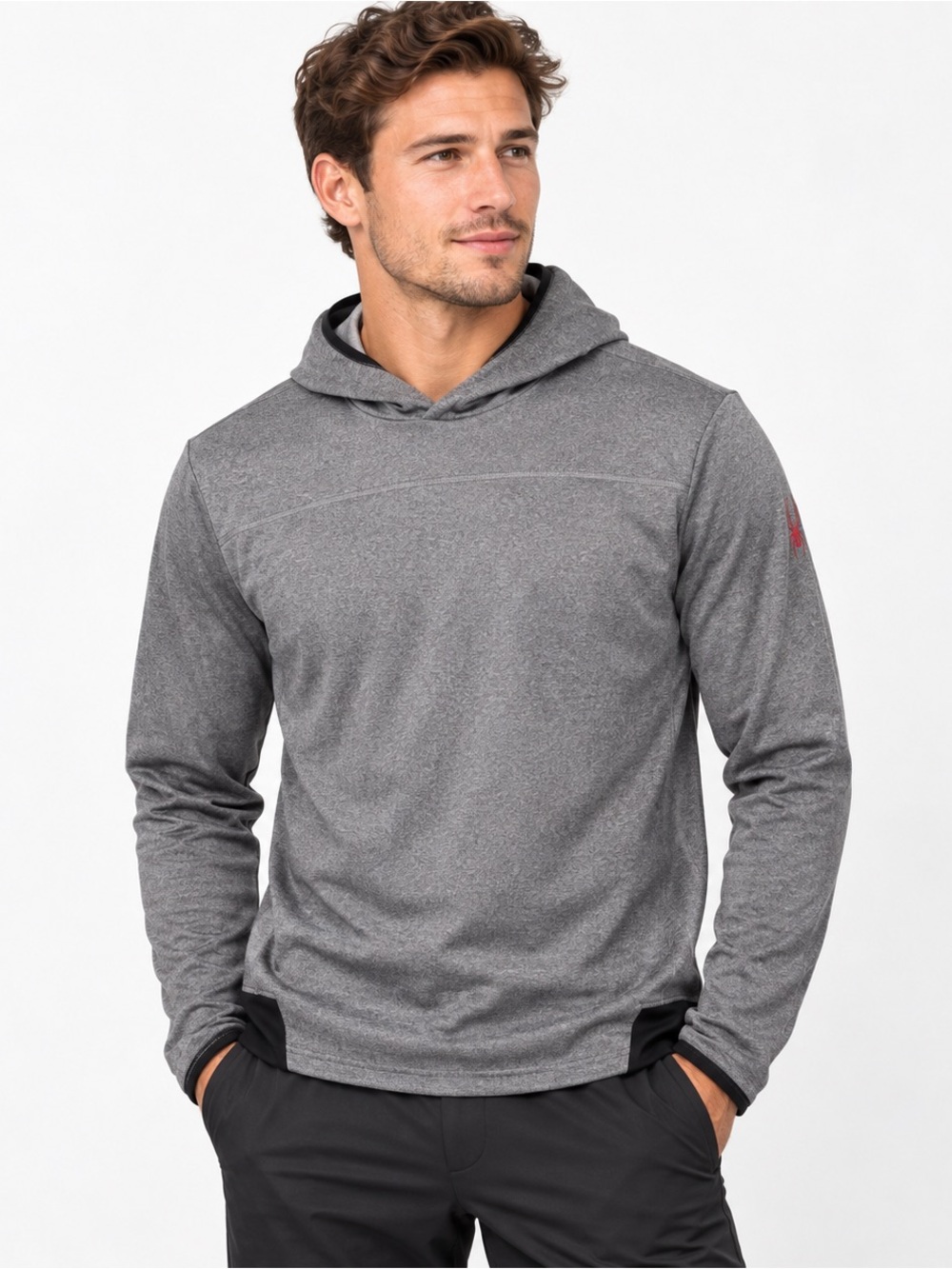 Spyder Men’s Performance Hoodie Gray Black Red Athletic Pullover L
